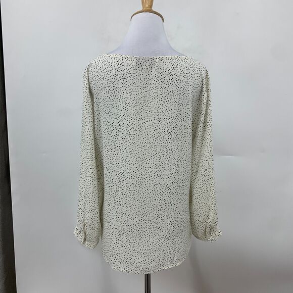 Loft Ann Taylor Pintuck Blouse Womens S Small Cream Ruffle Neck Polka Dot Sheer - Picture 6 of 13
